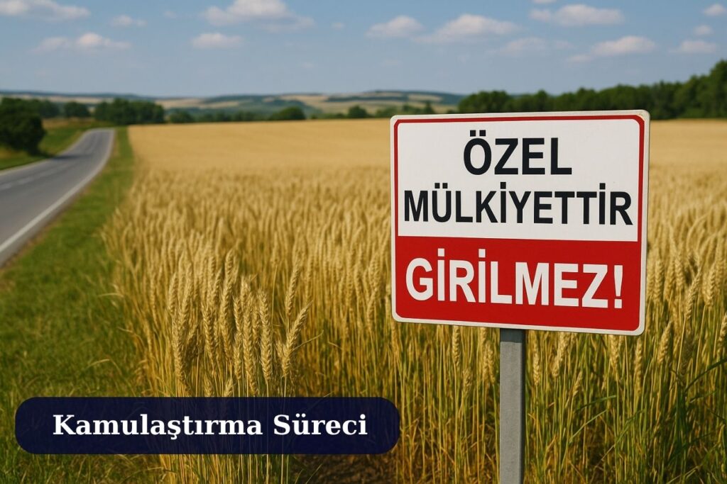  Kamulaştırma sürecinde özel mülkiyet alanını gösteren “Özel Mülkiyettir Girilmez” tabelası