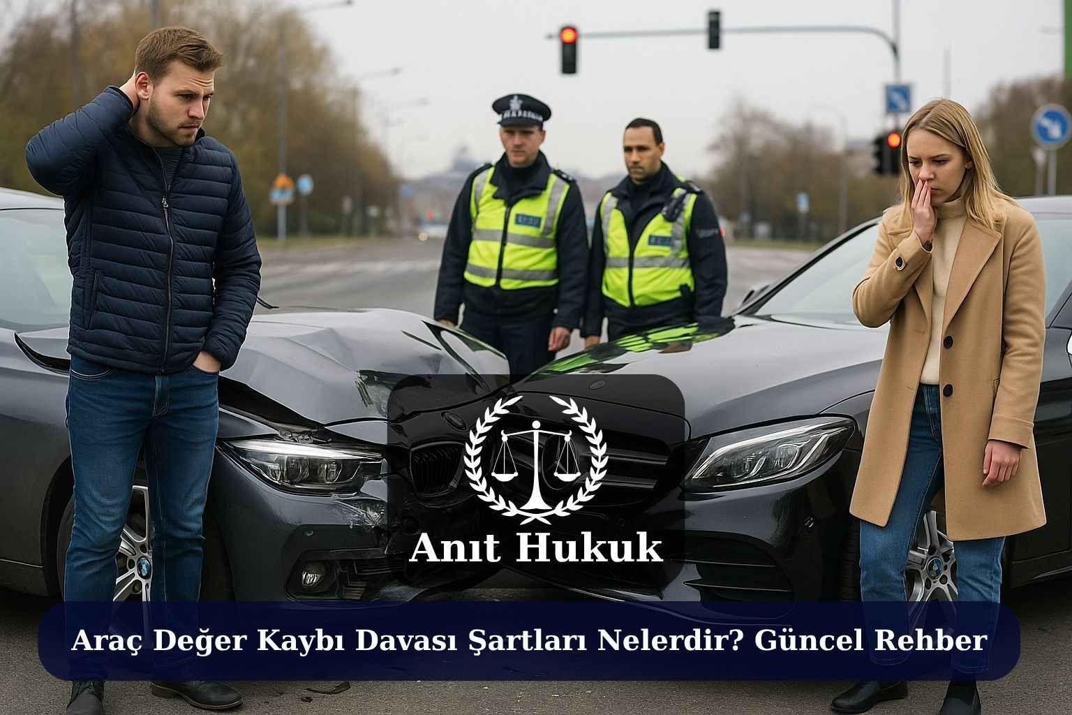 Araç Değer Kaybı Davası Şartları Nelerdir? – 2025 Güncel Rehber 1 İki lüks aracın kazaya karıştığı yerde sürücüler ve polis araç değer kaybını konuşuyor